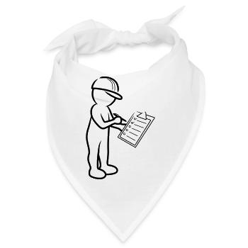 Männchen mit Helm und Checkliste auf Baustelle - Bandana - Weiß - Vorne