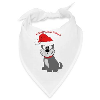 Niedlicher-Hund mit Weihnachtsmütze - Bandana - Weiß - Vorne