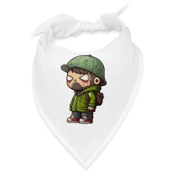 Cool Cartoon Figur mit Rucksack auf Sherlock Mütze - Bandana - Weiß - Vorne