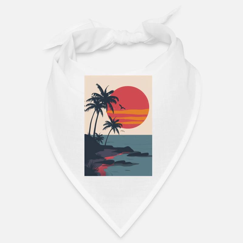 Plage au coucher du soleil | IA - Bandana - blanc