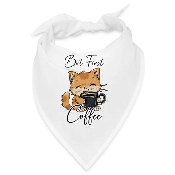 Katze Kaffee But First Coffee Morgenmuffel Lustig - Bandana - Weiß - Vorne
