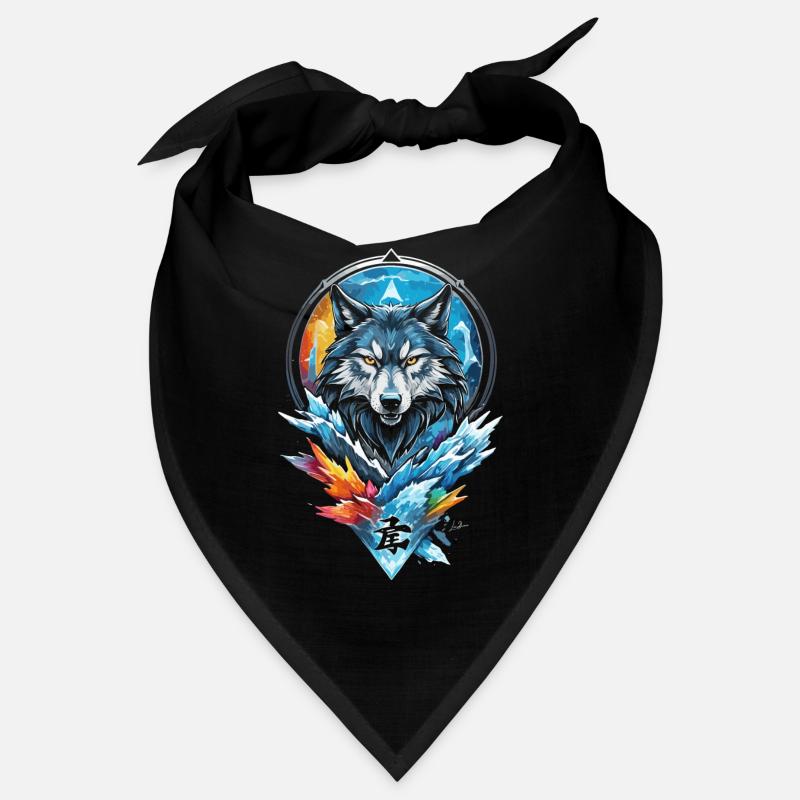 Geometric wolf water and fire Bandana