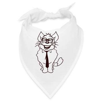 Schlaue Nerd Katze Hornbrille Geek Krawatte Brille - Bandana - Weiß - Vorne