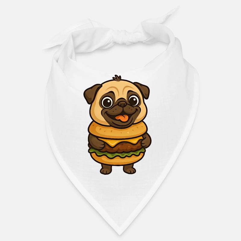 Lustiger Mops mit Hamburger Cheeseburger Fabeltier Bandana