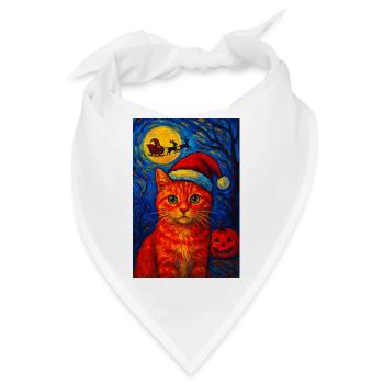 Santa Hat Black Cat Festive Christmas Starry Night - Bandana - Weiß - Vorne
