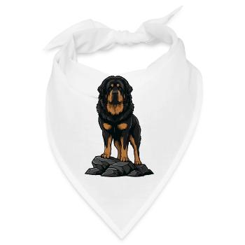 Tibetischer Mastiffhund auf Felsenporträt Schwarzes Feuer - Bandana - Weiß - Vorne