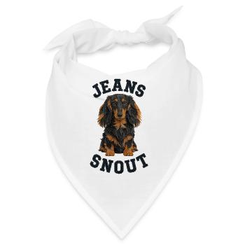 Schwarz-Roter Langhaar-Dackel im Jeansflicken-Stil - Bandana - Weiß - Vorne