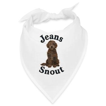 Brauner Doodle im Jeansflicken-Stil - Bandana - Weiß - Vorne