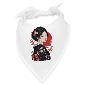 Kirschblüten Kimono Porträt - Bandana - Weiß - Vorne