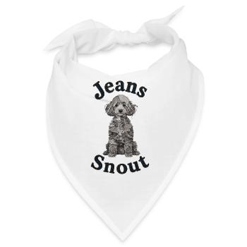 Grauer Pudel im Jeansflicken-Stil - Bandana - Weiß - Vorne