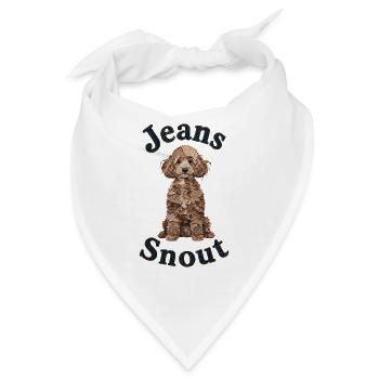 Hellbrauner Pudel im Jeansflicken-Stil - Bandana - Weiß - Vorne