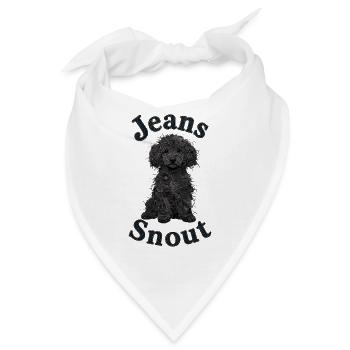 Schwarzer Toypudel im Jeansflicken-Stil - Bandana - Weiß - Vorne