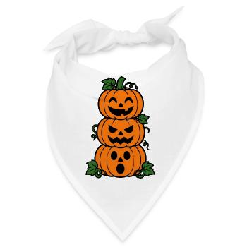 Halloween Kürbisse Gestapelt Gruselig Shirt - Bandana - Weiß - Vorne