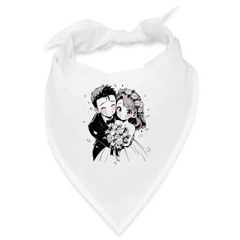 Hochzeit Aquarell Anime Chibi Braut und Bräutigam - Bandana - Weiß - Vorne