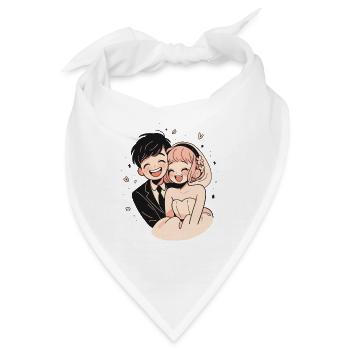 Hochzeit Aquarell Anime Chibi Braut und Bräutigam - Bandana - Weiß - Vorne