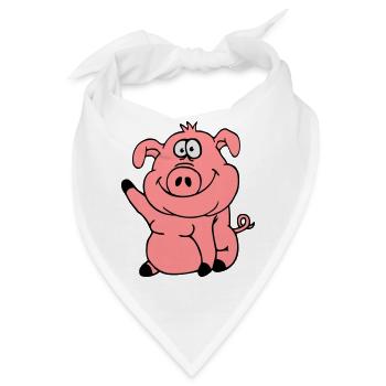 Niedliches Cartoon Comic Schwein Winkt Freundlich - Bandana - Weiß - Vorne