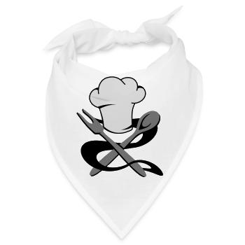 Eine Kochmütze mit Kochlöffel und Bratengabel - Bandana - Weiß - Vorne