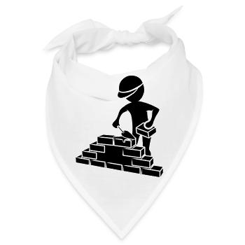 Bauarbeiter mit Maurerkelle, Mörtel und Mauer - Bandana - Weiß - Vorne