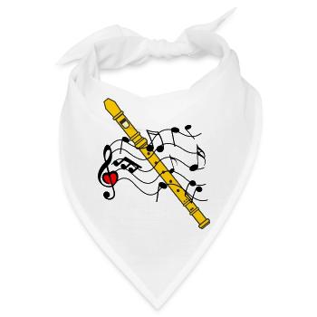 Blockflöte mit Musiknoten - Bandana - Weiß - Vorne