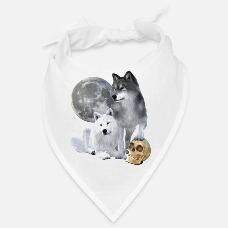 Wölfe, weiß, grau, Mond, Schädel Bandana