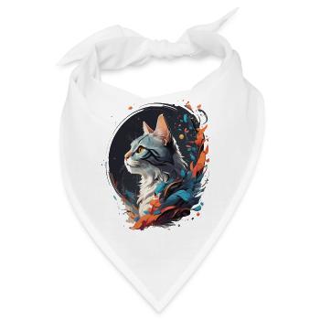 Bunte Katze - Bandana - Weiß - Vorne