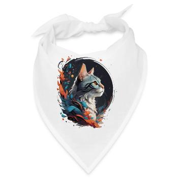 Bunte Katze - Bandana - Weiß - Vorne