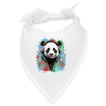 Panda, Kopfhörer,panda mit kopfhörer, illustration - Bandana - Weiß - Vorne