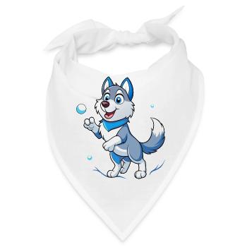 Schneeball-Showdown: Siberian Husky Delight - Bandana - Weiß - Vorne