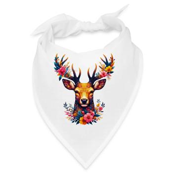 Hirsch mit Blumen geschmückt - Bandana - Weiß - Vorne