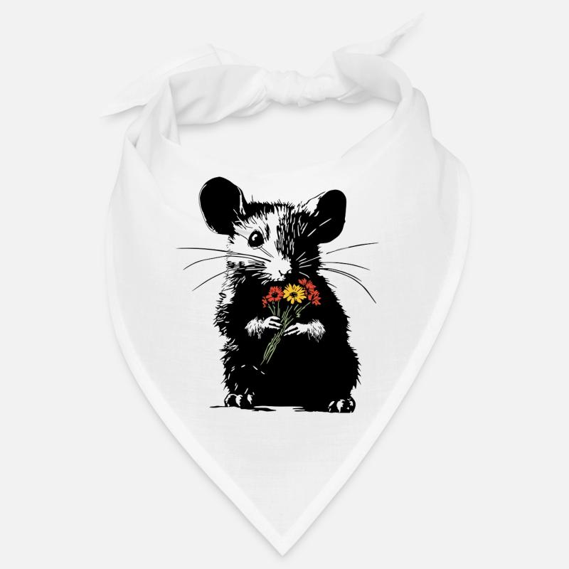 Maus mit bunten Blumenstrauß - Stencil Love Bandana