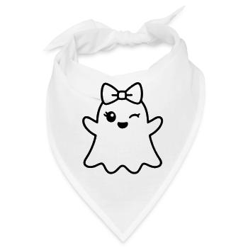 Niedlicher Geist zwinkern – Halloween Mädchen Schleife Umriss - Bandana - Weiß - Vorne
