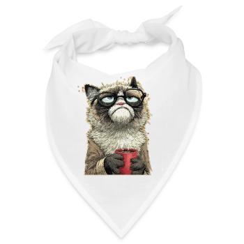 Lustige Katze mit Kaffee - Bandana - Weiß - Vorne