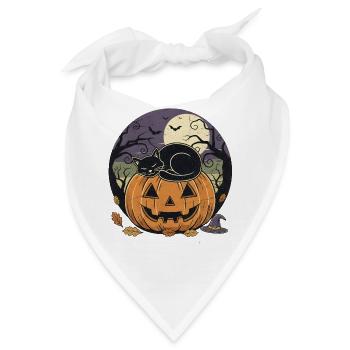Schwarze Katze schläft auf Jack-o Laterne | Halloween - Bandana - Weiß - Vorne