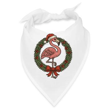 Festlicher Flamingo mit Weihnachtskranz - Bandana - Weiß - Vorne