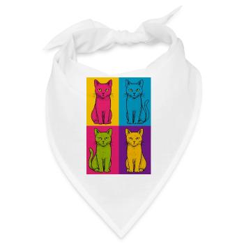 Pop Art Katzen Quartett - Bandana - Weiß - Vorne
