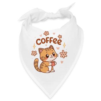 Niedliche Kaffeekatze und Blumen - Bandana - Weiß - Vorne