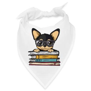 Niedliches Chihuahua-Hundelesebuch mit Brille - Bandana - Weiß - Vorne