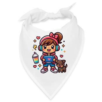 Aesthetic Gamer Girl mit einem Surf-Tablet und einem Welpen - Bandana - Weiß - Vorne