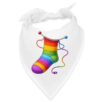 Gestrickte Regenbogen Socke Illustration  - Bandana - Weiß - Vorne