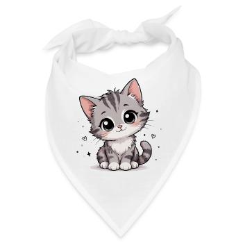 Süßes Grau-Kätzchen Cartoon - Bandana - Weiß - Vorne