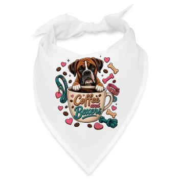 Coffee and Boxers – Boxer Hund Kaffeeliebe - Bandana - Weiß - Vorne