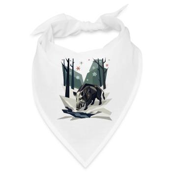 Wildschwein im Low-Poly-Winterwald - Bandana - Weiß - Vorne