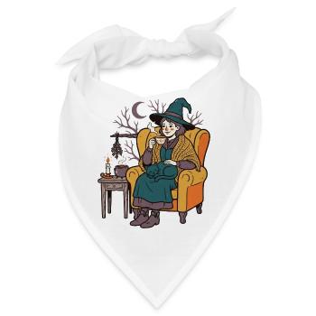 Die Hexe beim Tee mit ihrer Katze - Bandana - Weiß - Vorne