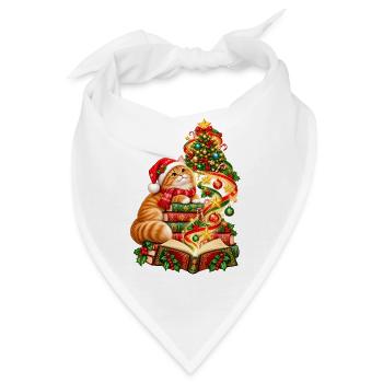 Weihnachtslesekatze und Bücher - Bandana - Weiß - Vorne