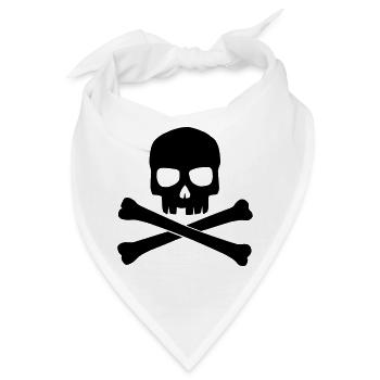 Totenkopf Schwarz mit gekreutzten Knochen - Bandana - Weiß - Vorne