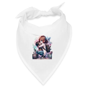 Eine Künstlermutter umarmt ihr Kind nach der Arbeit - Bandana - Weiß - Vorne
