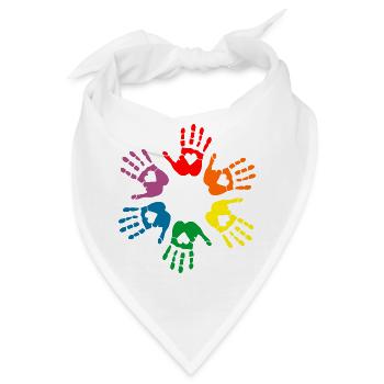Lgbt Regenbogen Handabdrücke, Gay Pride - Bandana - Weiß - Vorne