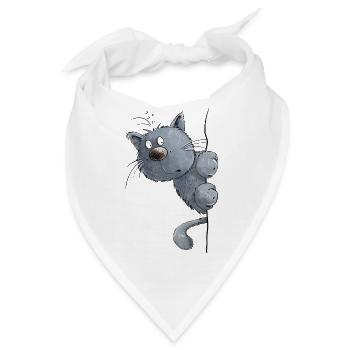 Blaue Katze I Katzenfreunde Geschenk - Bandana - Weiß - Vorne