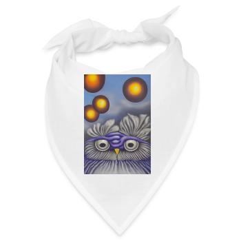 Eule mit Mond - Bandana - Weiß - Vorne