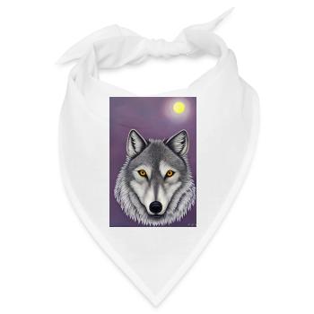 Wolf unter Mond - Bandana - Weiß - Vorne